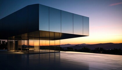 Futuristic Chrome Architectural Structure Against Pastel Sunset Sky Reflecting Design Aesthetics