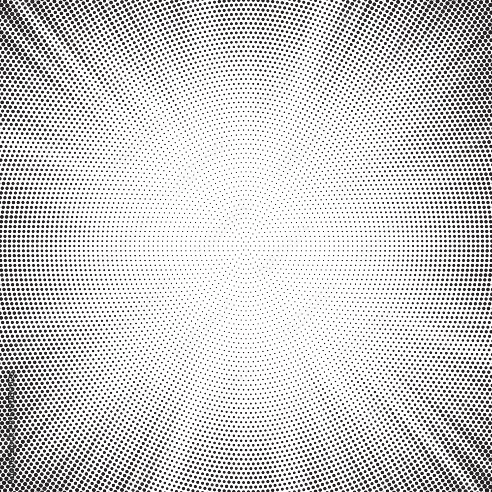 Leinwandbilder Halftone gradient sun rays pattern. abstract halftone vector dots background. monochrome dots pattern. pop art, comic small dots. star rays halftone poster. shine, explosion. sunrise rays background.