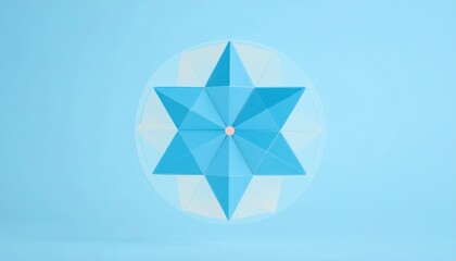 Geometric Mandala Artwork in Blue and White on Light Blue Background with Star Shape and Simple Design