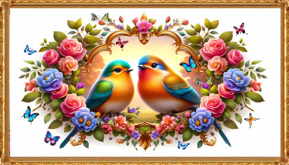 Close - up pictures of cute love bird and the beauty of nature. Picture of beautiful trees and shrubs, beautiful leaves and rose flowers. bird. (16)