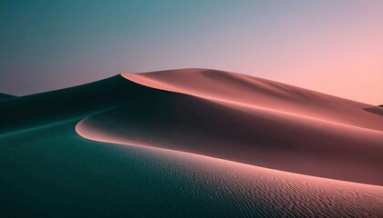Gradient Desert Dunes With Mint Green To Coral Pink Colors And Delicate Film Grain Background