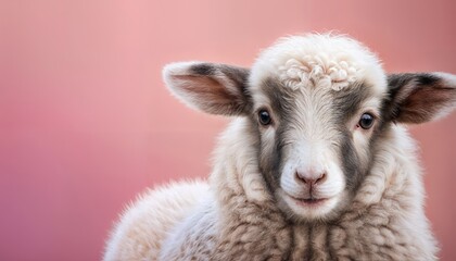 Fluffy Cute Lamb Against Pastel Pink Background A Warm Embrace of Innocence and Tranquility in a Soft Pastel Dreamscape
