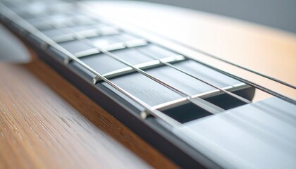 Fototapeta premium Close-Up Of Electric Guitar Strings Showing Vibration And Detail On Wooden Surface