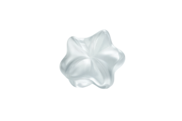 A digitally rendered, five-pointed star shape, resembling a stylized snowflake or ice crystal, with a smooth, glossy surface and subtle highlights
