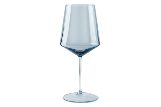 A light-blue, stemmed wine glass with a slightly tapered bowl and a simple, elegant design, isolated on a black background