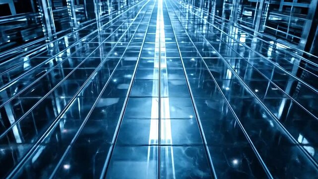 High-tech floor built from ultra-thin gridlines and shimmering glass texture