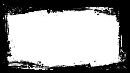 Black and white grunge abstract background vector. Ink brush splash, monochrome color art border frame. 