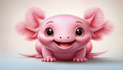 Enchanting Smiling Pink Axolotl Amidst Lush Aquatic Plants, Radiating Joy and Whimsy in a Vibrant Underwater Scene