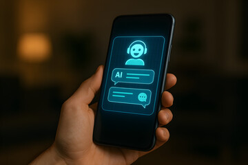 AI Powered Chatbot App on Smartphone Handheld Digital Technology