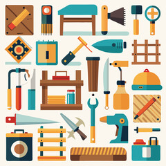 Handyman Tools and Equipment Flat Vector Illustration with Light Background
