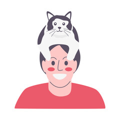 Playful Black and White Cat on Smiling Person's Head
