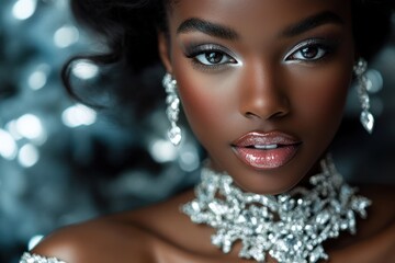 Glamorous portrait of woman modeling fine diamond jewelry