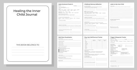Healing Inner Child Journal & Workbook vector eps 10. Emotional Well-being & Reflection Logbook Set.