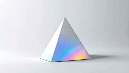 Minimalist White Design With Single Holographic Triangle And Futuristic Accent Geometry