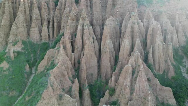 Morning Drone View of the Stob Pyramids Rock Formations in Bulgaria
