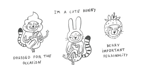 Ironic Cat Doodles – Hand Drawn Comic Sketches for Prints and Stickers