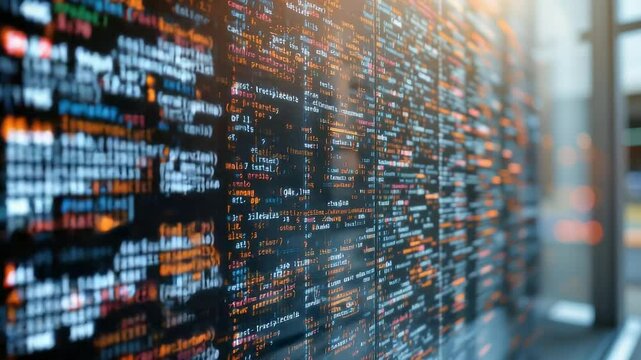 Abstract Technology Background with Colorful Data Points and Code Representing Advanced Computing and Digital Innovation in a Modern Environment