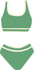 Green one-piece swimsuit with a bikini.Summer women's clothing for vacation, swimming.Fashionable swimwear.Stylish design and minimal details.Sketch of a bikini