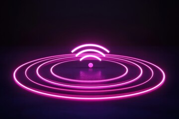 Fototapeta premium Futuristic neon Wi-Fi signal, soft glow effect, centered on black backdrop