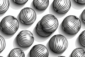 Multiple toy black and white striped balls drawn in one continuous line, creating smooth and cohesive wrapping paper pattern.