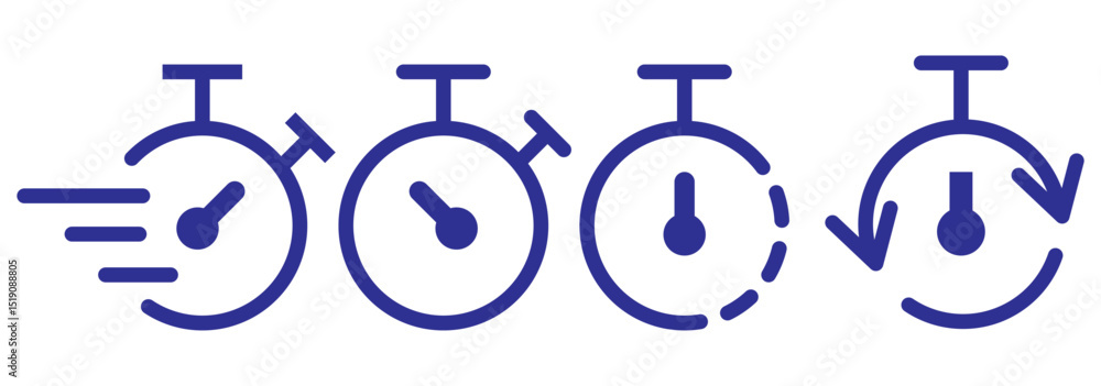 Poster timers and clock icon set. time line symbol. containing clock, stopwatch, hourglass and more vector 