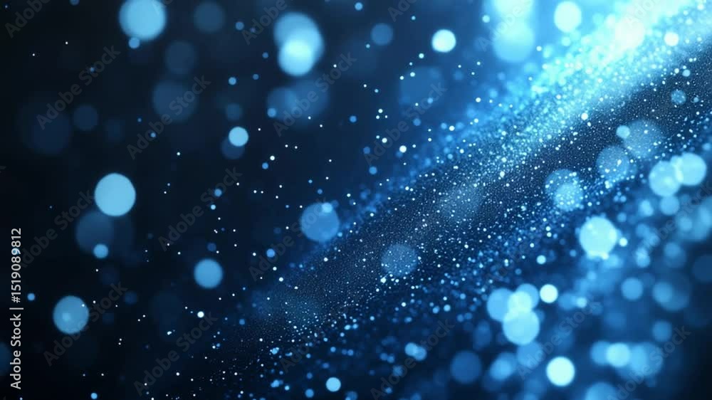 Poster abstract blue glitter particles floating with depth of field and dark background