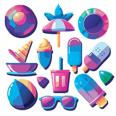 Vibrant Tropical Vacation Icons Set