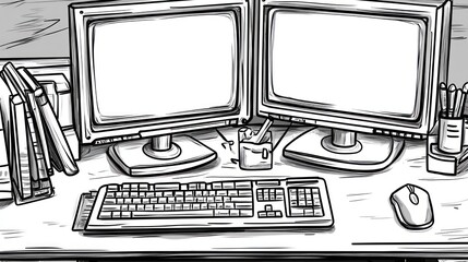 Office desk with two computers