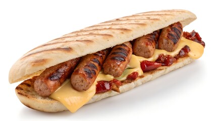 Grilled Merguez Sausage Sandwich on White Background