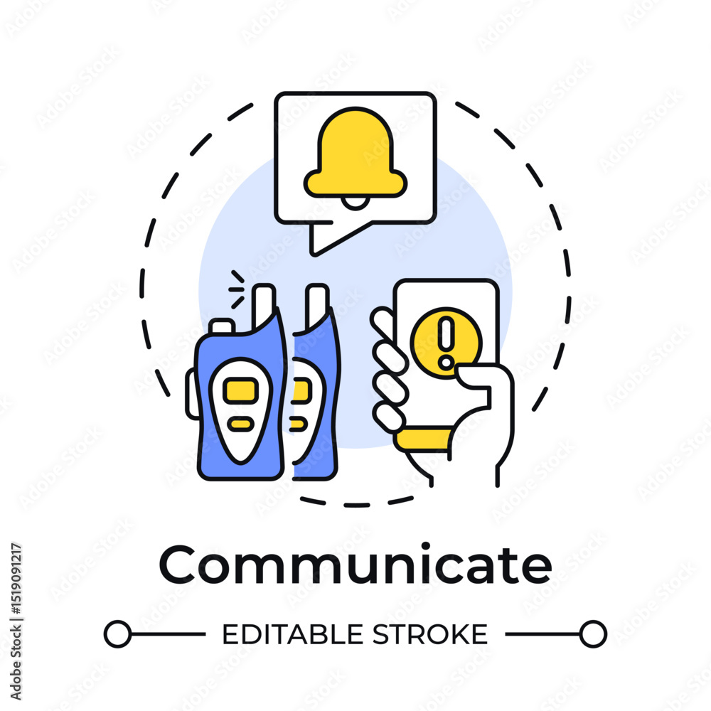 Poster communicate multi color concept icon. physical security ecosystem. coordination between emergency sy