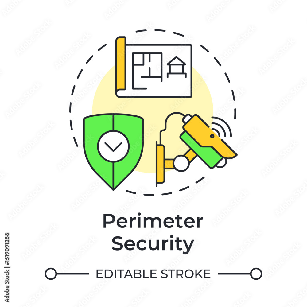 Poster perimeter security multi color concept icon. component of physical protection system. boundaries saf
