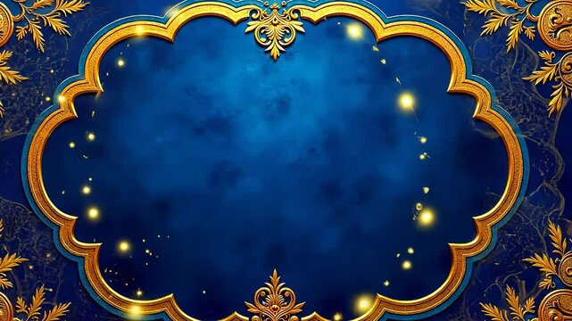 Arabesque abstract background, ornate framing, golden motifs. Artistic design. Elaborate borders enhance visual appeal. Luxurious patterns exhibit classic charm. Decorative elements reflect cultural