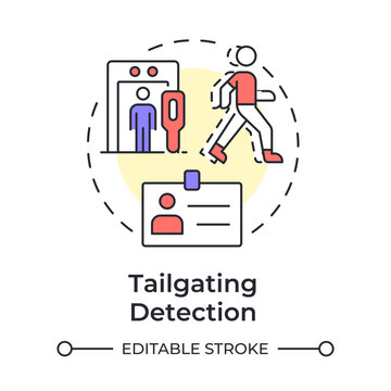 Tailgating and piggybacking multi color concept icon. Physical security threat and risk. Unauthorized entry. Round shape line illustration. Abstract idea. Graphic design. Easy to use in booklet