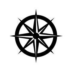 Navigation Black Compass Silhouette on White for Travel Designs