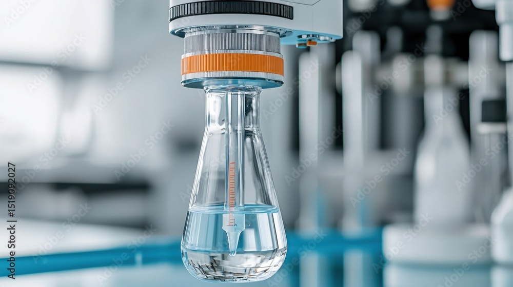 Fototapete close-up view of a uv spectrometer scanning transparent sample in laboratory setup