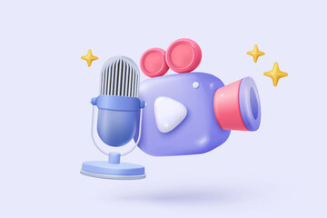 3d microphone with music note is symbol denoting a musical sound. mic record for music singing and audio tune or harmony tone concept. 3d microphone and melody notes icon vector render illustration