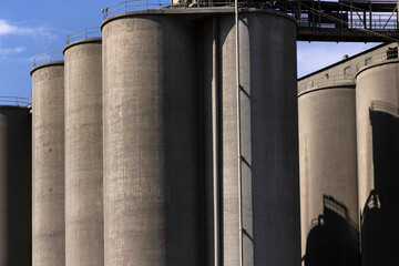 Close up view of repeating concrete silos