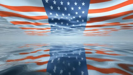 American flag waving underwater and reflected in the ocean for patriotic backgrounds - Powered by Adobe