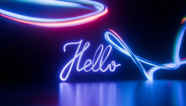 Glowing “Hello” Neon Script Design - Powered by Adobe