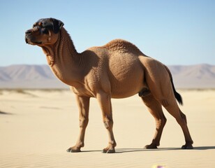 Hybrid animal between camel and rottweiler.
