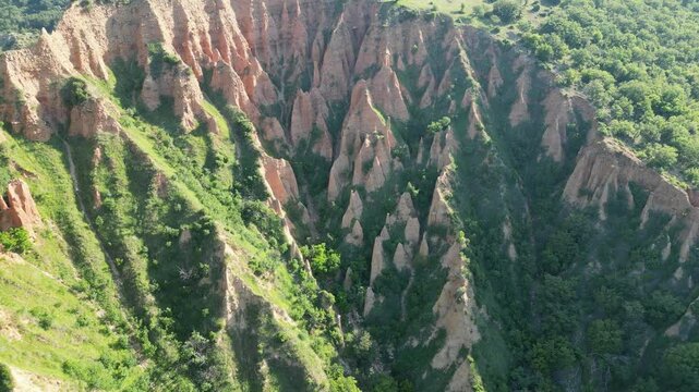 Morning Drone View of the Stob Pyramids Rock Formations in Bulgaria