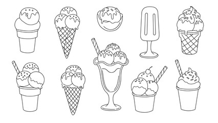 Collection of Cute Line Art Ice Cream Illustrations