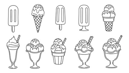 Hand-Drawn Ice Cream and Popsicle Collection: Line Art Illustrations