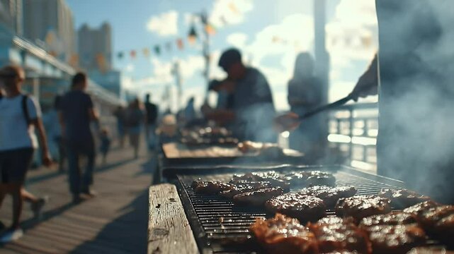 Grilling burgers summer cookout scene smoky food outdoor fun