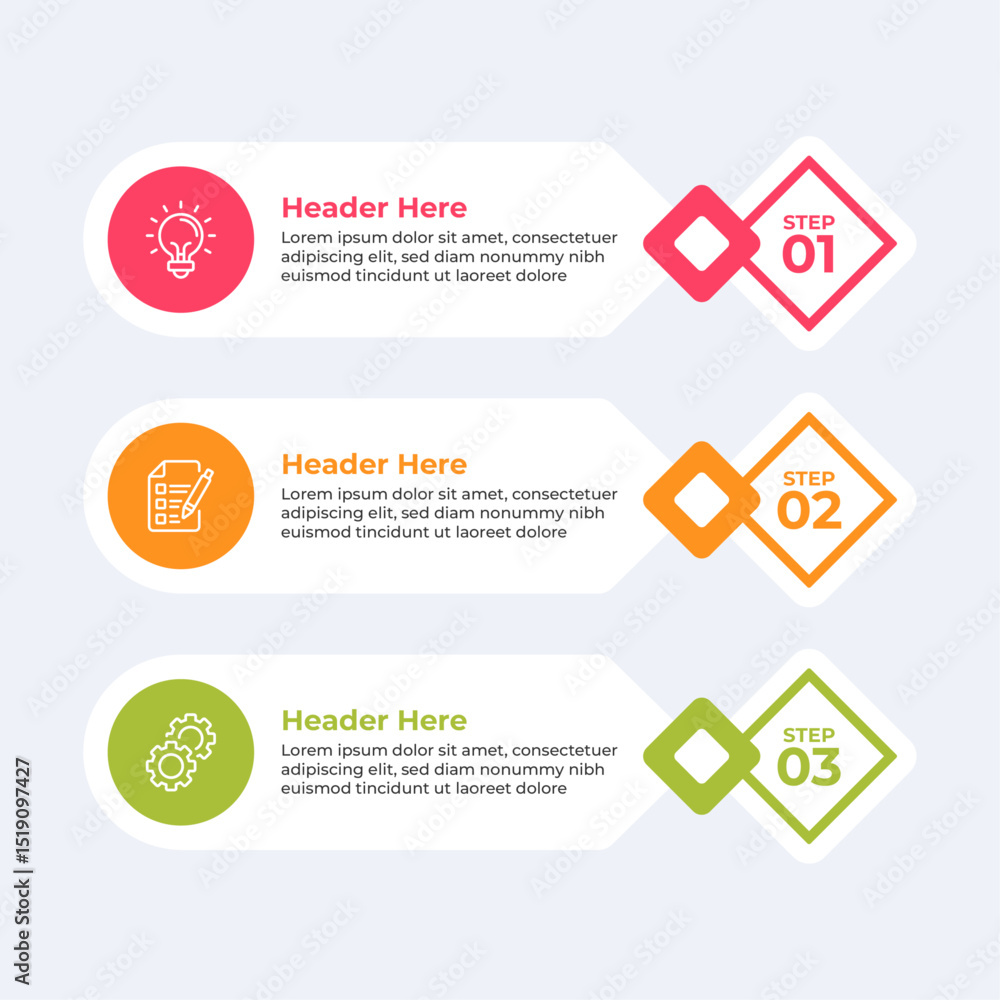 Sticker three colorful circles with icons and text.