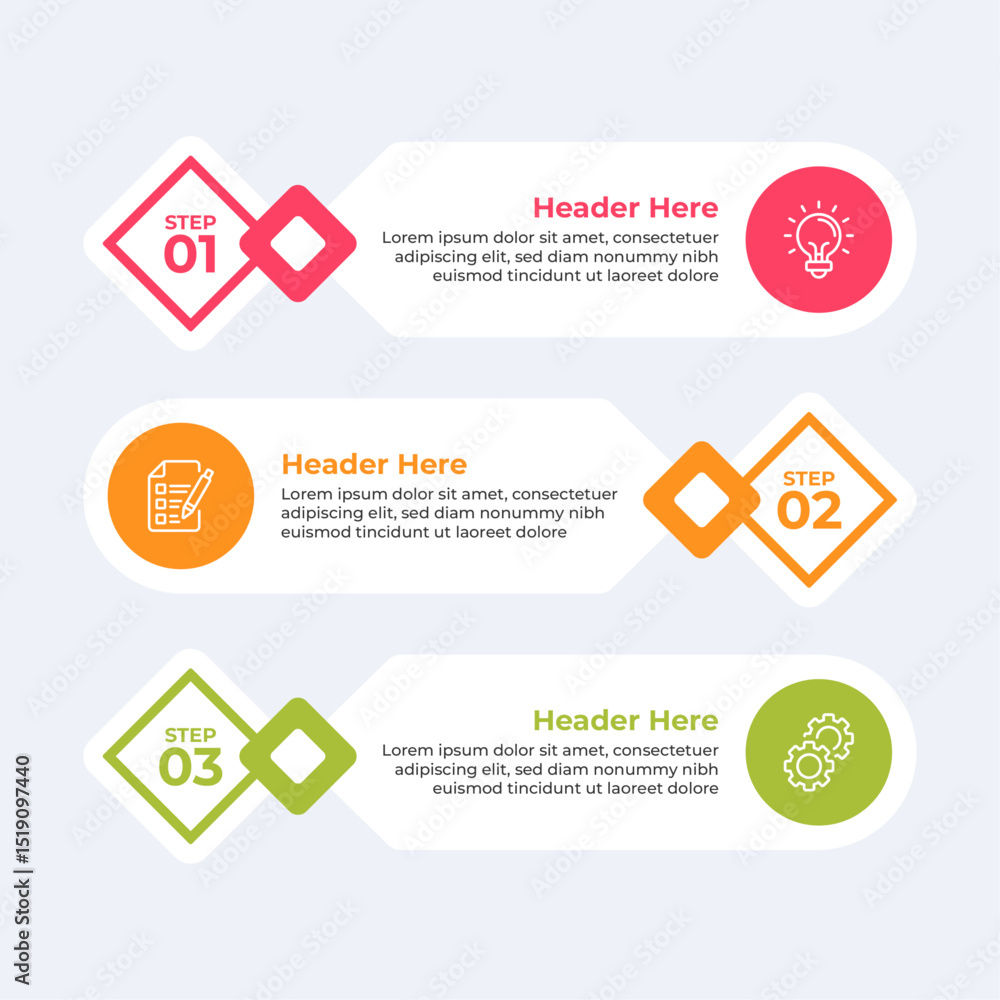 Sticker three colorful circles with icons and text.