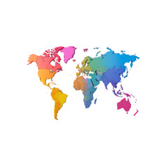 Obraz premium Colorful world map illustration with rainbow countries on transparent background