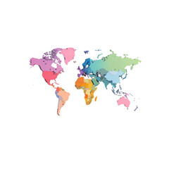 Fototapeta premium Colorful world map illustration global countries on transparent background art