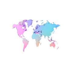 Colorful world map illustration pastel gradient design on transparent background