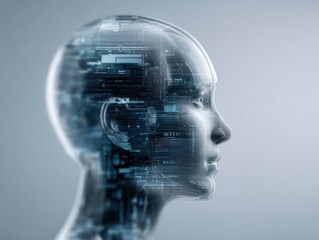A conceptual image depicting an avatar in a digital dreamworld, symbolizing transformation between man and machine, exploring AI themes.